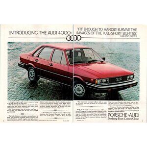 1980 Audi 4000 Luxury Sports Sedan 2 page Vintage Print Ad Cobblestone Wall Art